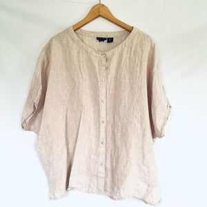 100% linen boxy short sleeve top dolman sleeve linen t-shirt size L Tahari